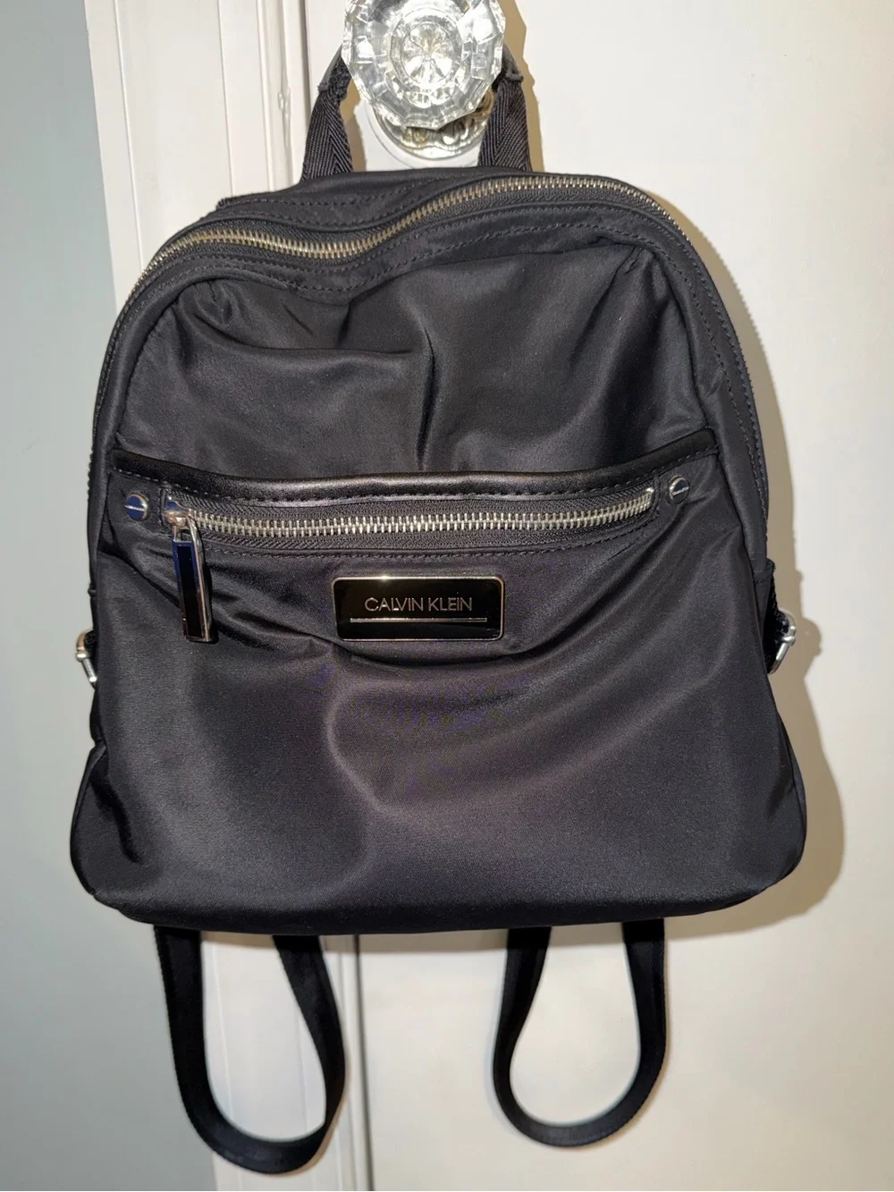 Calvin Klein Black nylon backpack, featuring Exterior Pockets
